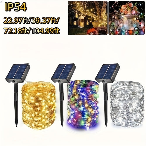 1PC 太阳能串灯户外，暖色白色彩色22.97ft/39.37ft/72.18ft/104.99ft 太阳能仙女灯 8 种照明模式，庭院花园派对庭院景观婚礼装饰灯