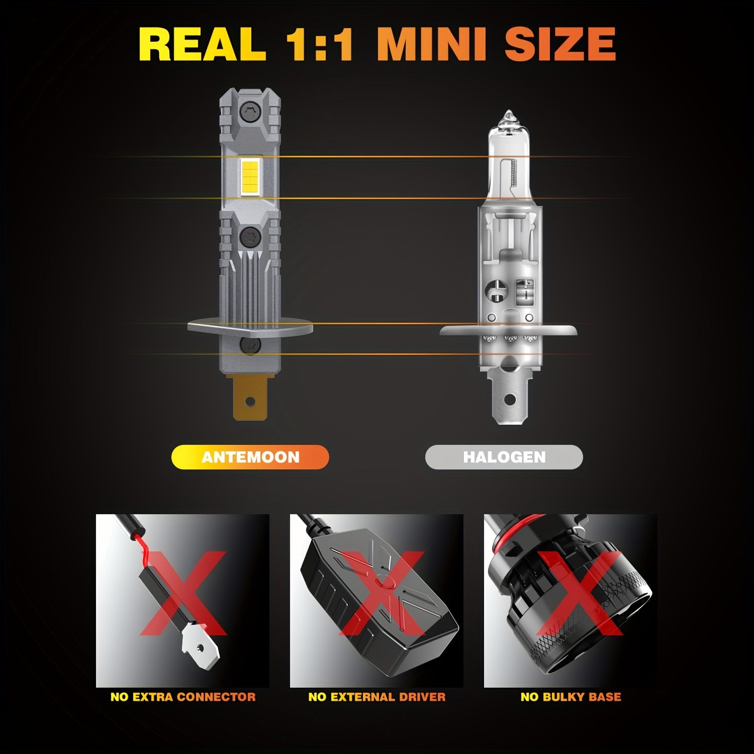 2个迷你H1 LED灯泡 H1 LED强光大灯灯泡 20000LM 白色超亮光 汽车雾灯 高品质，不含电池