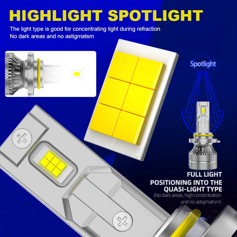 2 LED Headlight Bulbs H11/H8/H9 9005/HB3 9006/HB4 High Power 250W 6500K White Car Bulbs Can-Bus Error-Free, High/Low Beam, 800% Brightness Increase, Illumination Range 7874.02 Inches, Plug-and-Play, No Battery Included