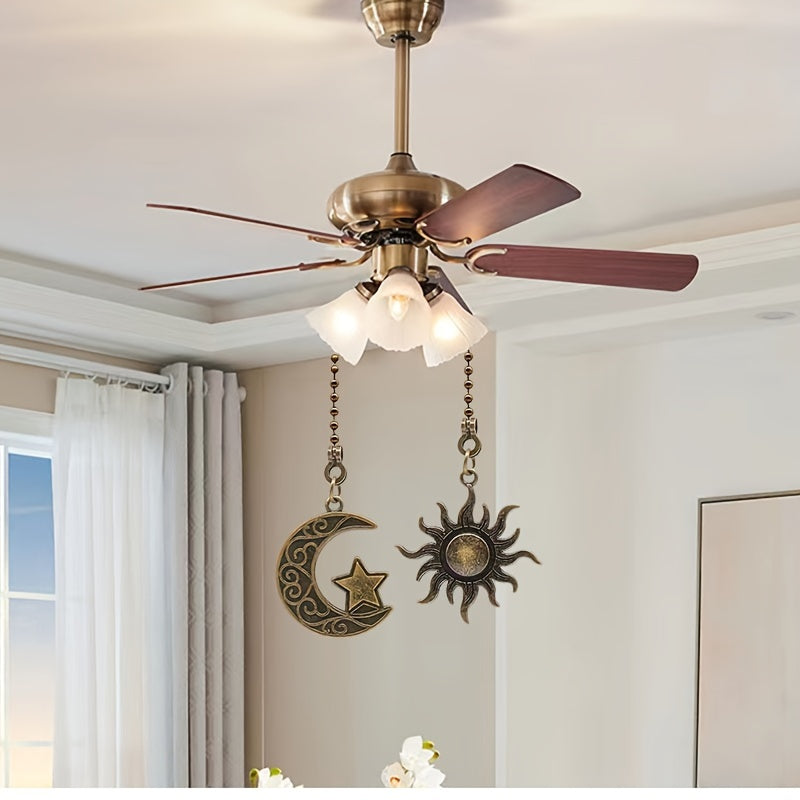 2-Piece Sun & Moon Themed Lighting Accessories: Ceiling Fan Downrod, Fan Light Pull Chain, Switch, Table Lamp Switch, Handle, Zipper Pull. No Electricity, No Battery, No Wireless Connection Required