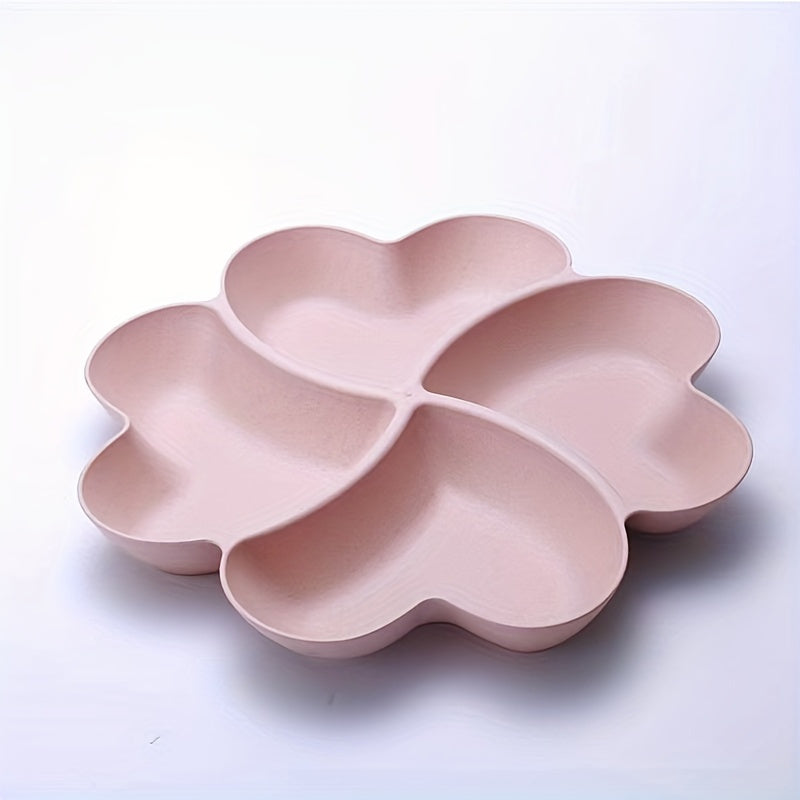 Heart-Shaped Divided Fruit Bowl, Reusable Tray for Nuts, Candy, Snacks & Desserts, 4 Compartments, Made of Durable Food-Safe Plastic, Elegant Serving Plate for Home, Parties, Weddings & Cafés