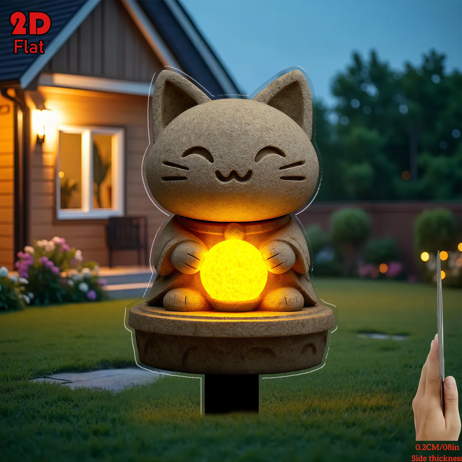 2D Flat Design, Cute Kitten-Shaped Lawn Light & Flower Pot – Durable Plastic Ground Insert Outdoor/Indoor Planter, Adorable Cat-Shaped Garden Decoration, Perfect for Courtyard, Cemetery, Lawn & Party Decor – Unique Outdoor Art Gift