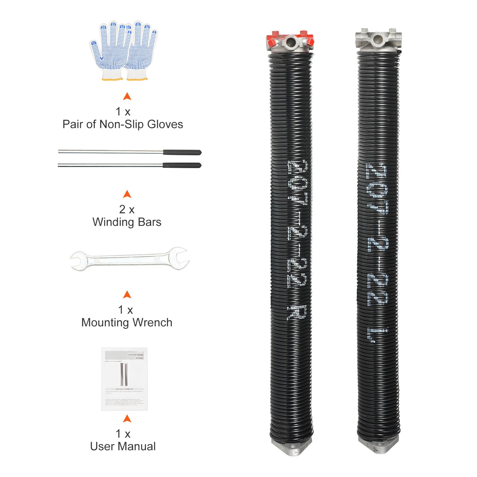 Garage Door Torsion Spring, 16,000 Cycles, 0.25 x 2 x 30in / 0.207 x 2 x 22in / 0.218 x 2 x 24in / 0.218 x 2 x 23in, with Non-Slip Winding Bars, Installation Tools and Gloves, Electrophoretic Coating, for Replacement