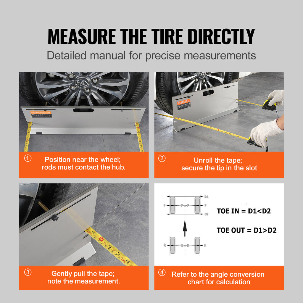 VEVOR Wheel Alignment Tool, 2 Pack Alignment Tool Front Toe Plates, Stainless Steel Front Toe Angle Measuring Tool Plate, 4 Alignment Rods and Magnetic Grooves, Includes Measuring Tape and Conversion Chart