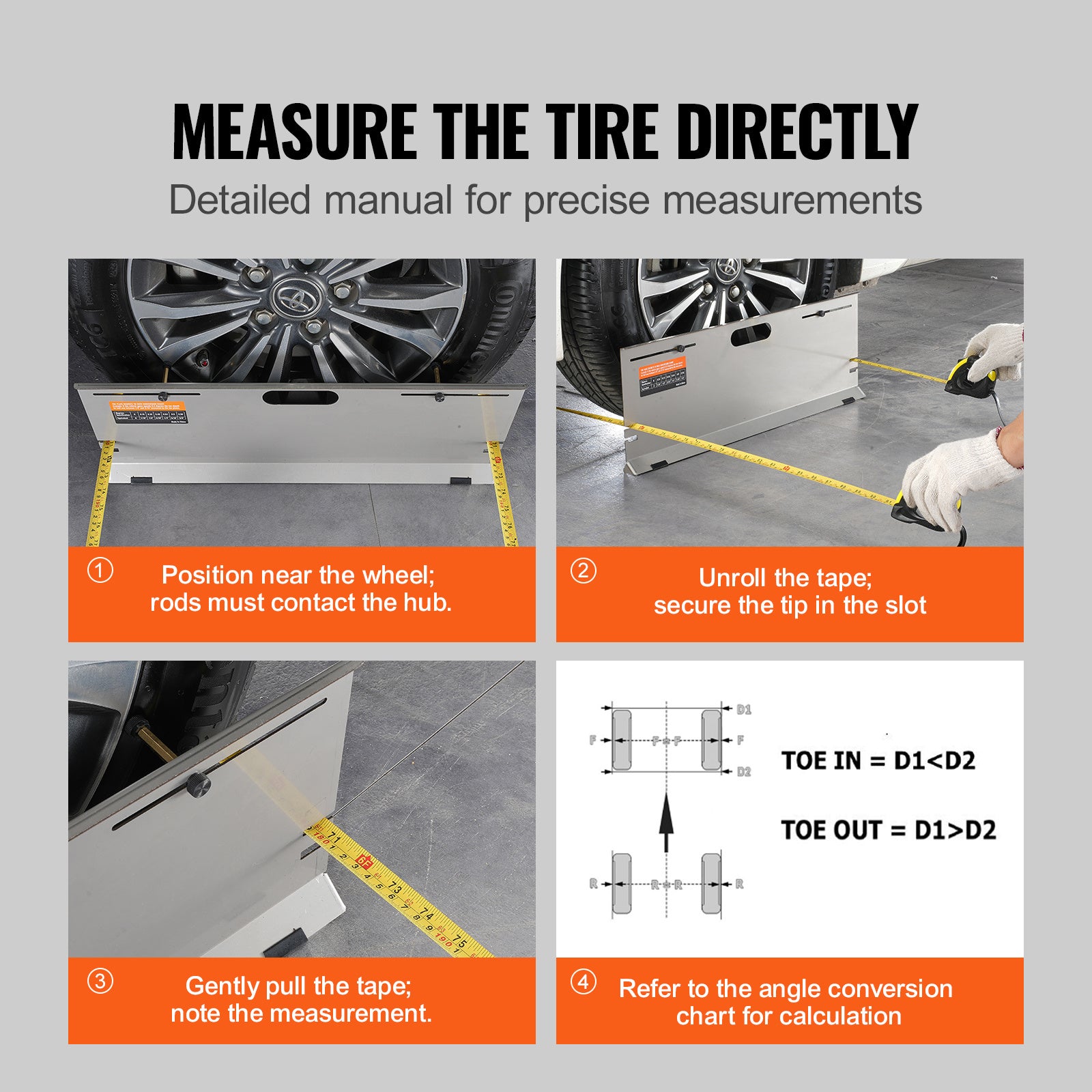 VEVOR Wheel Alignment Tool, 2 Pack Alignment Tool Front Toe Plates, Stainless Steel Front Toe Angle Measuring Tool Plate, 4 Alignment Rods and Magnetic Grooves, Includes Measuring Tape and Conversion Chart