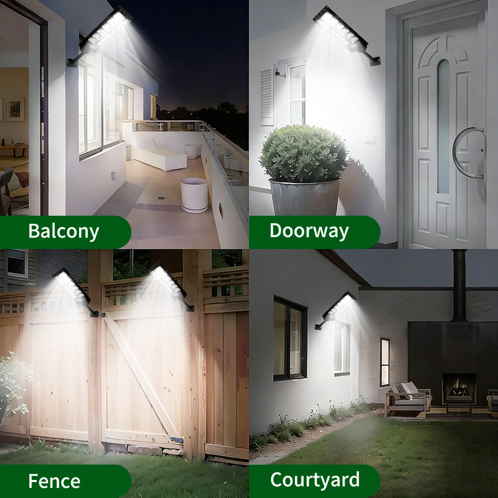 Super Bright LED Solar Street Light - 6500K Color Temperature, IPX5 Protection Rating, Dusk-to-Dawn Auto Sensor Outdoor Floodlight, with Wide Angle PIR Motion Sensor, 3 Lighting Modes, Perfect for Garages, Cafes, Hotels, Shopping Malls