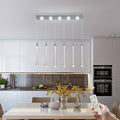 Qcyuui 6-light modern crystal teardrop pendant light - dimmable RGB-like color temperature (3000K-6000K) LED pendant light, with remote control, adjustable height and semi-flush mount installation, polished chrome finish