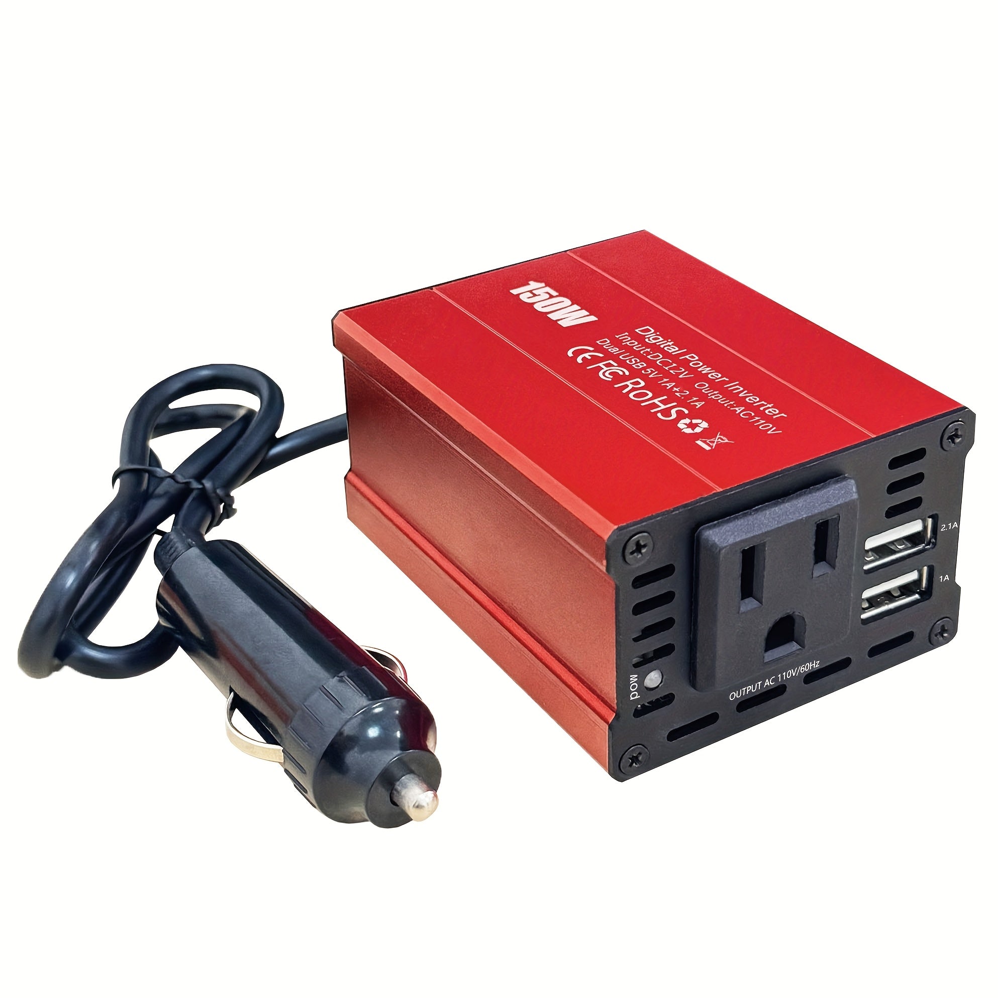 150W 车载逆变器 12V DC 转 110V AC 车载插头适配器转换器，带 3.1A 双 USB AC 车载充电器，适用于笔记本电脑，不含电池