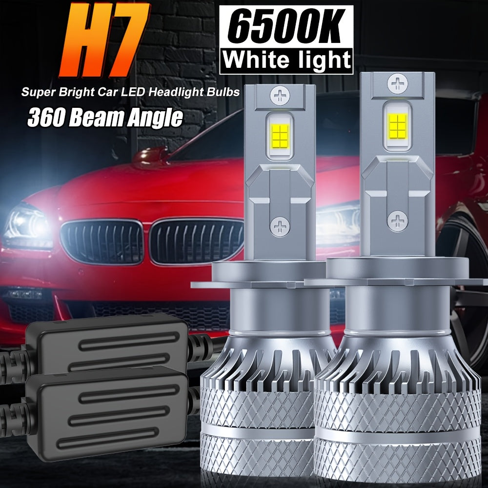 2-Pack Car LED Headlight Bulbs, 240W Power, 26600 Lumens Brightness, 6500K Color Temperature. Compatible with Models 9005, HB3, 9006, HB4, 9012, HIR2, H1, H4, H7, H18, H11, H9, H8-O107. Equipped with a Cooling Fan