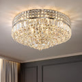 D16.54-Inch Modern Crystal Chandelier, Chrome Lamp Head, Round Raindrop Design, Perfect for Ceilings of Dining Room, Living Room, Bedroom and Bathroom