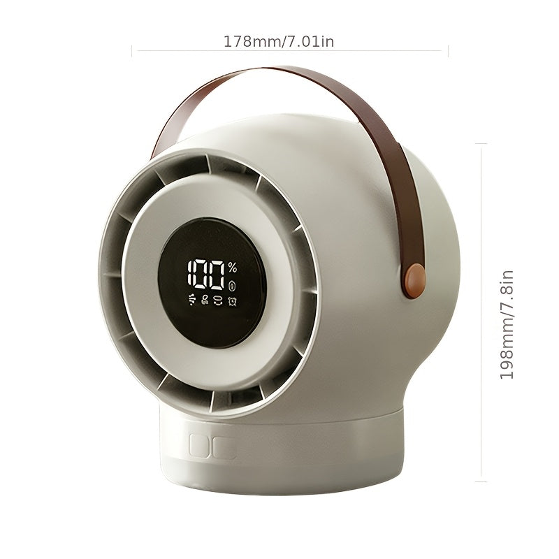 Portable Mobile Desk Fan, 100-Speed Digital Display Precise Control, 180° Smart Oscillating Air Supply, Leather Handle, Compatible with Diverse Home Styles/