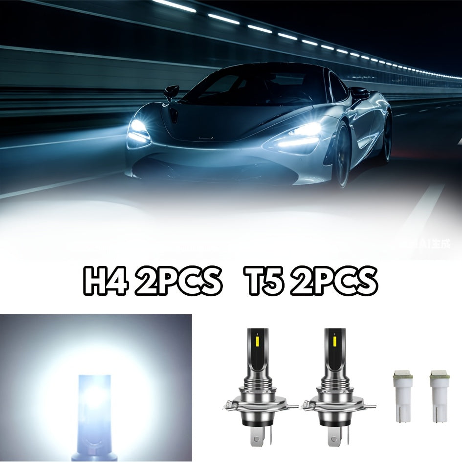 H4 H7 LED Headlight Bulbs 80W 1860LM 6000K White High Brightness Fog Light Conversion Kit, 4-Pack, Includes T5 Dashboard Bulbs, Halogen Replacement Upgrade, Suitable for Cars, Trucks, SUVs, No Battery Included