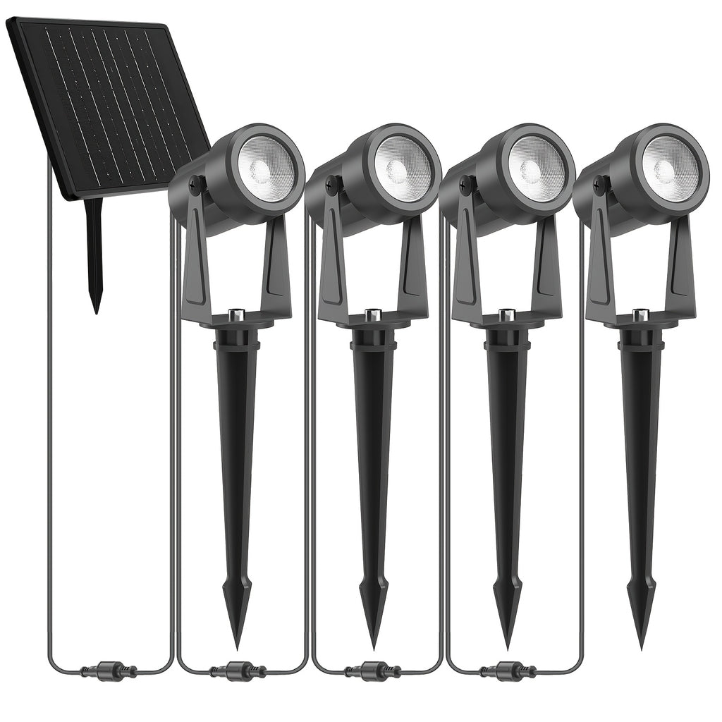 Solar landscape spot light, outdoor solar automatic on/off light, suitable for landscape lighting of courtyards, gardens, lawns, plants, trees, walls, fences, 4-pack/8-pack, warm white (black wire) / warm white (green wire)