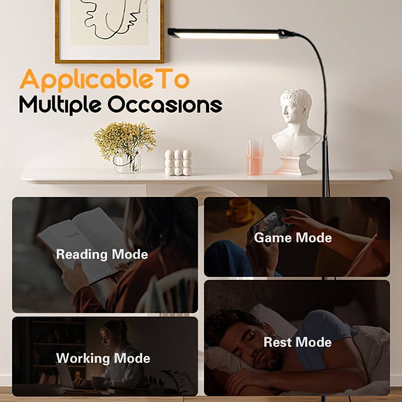 Smart LED floor lamp, gooseneck reading table lamp, 3-color temperature adjustment, stepless dimming, suitable for living room, bedroom