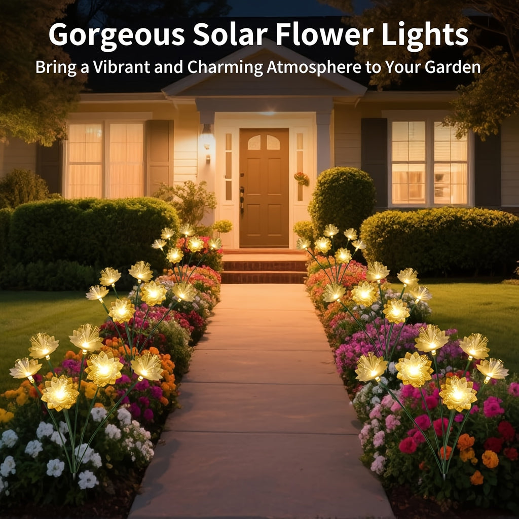 6-Head Fiber Optic Flower Solar Ground Insert Light Warm Light, Courtyard Lawn Landscape Decorative Light, Perfect for Outdoor Gardening Lighting, B&B Garden Festival Atmosphere Decoration