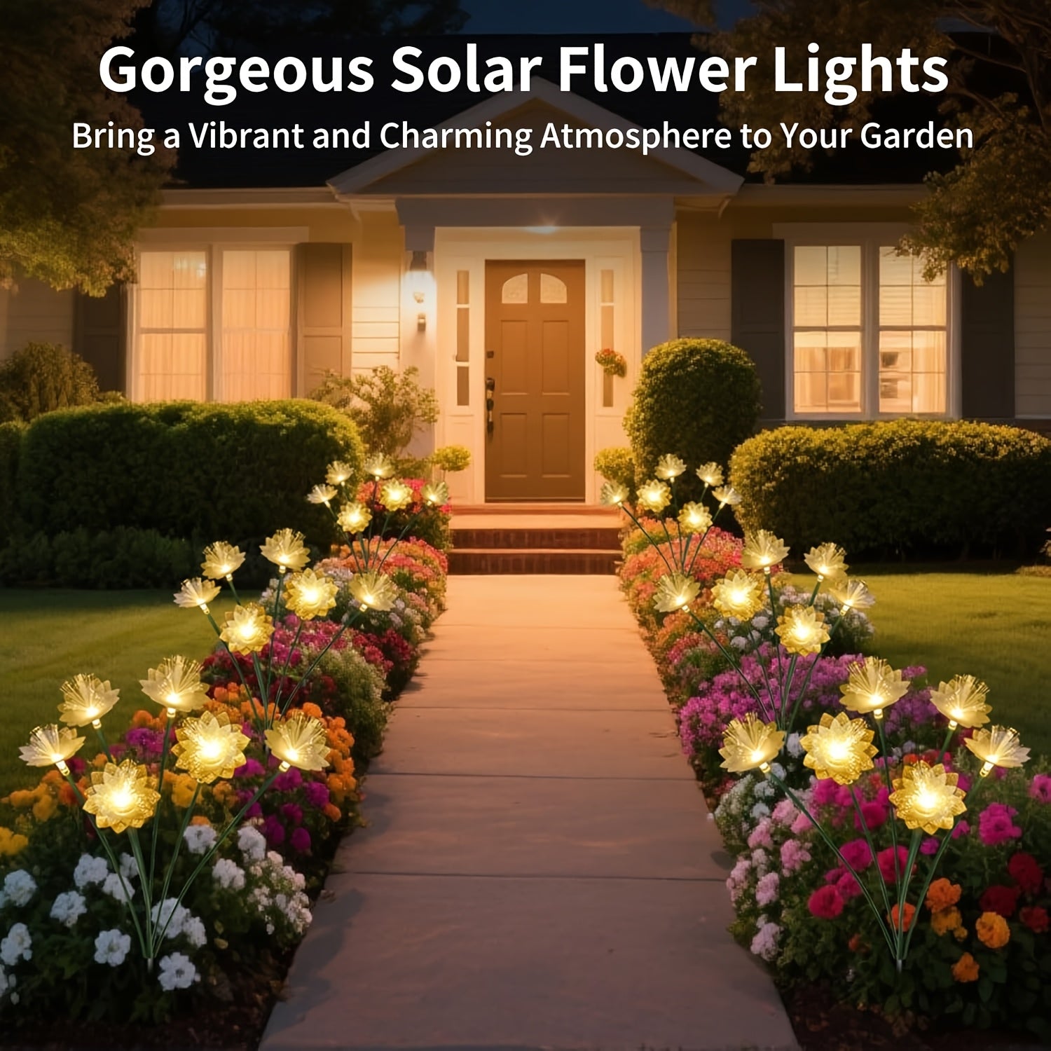6-Head Fiber Optic Flower Solar Ground Insert Light Warm Light, Courtyard Lawn Landscape Decorative Light, Perfect for Outdoor Gardening Lighting, B&B Garden Festival Atmosphere Decoration