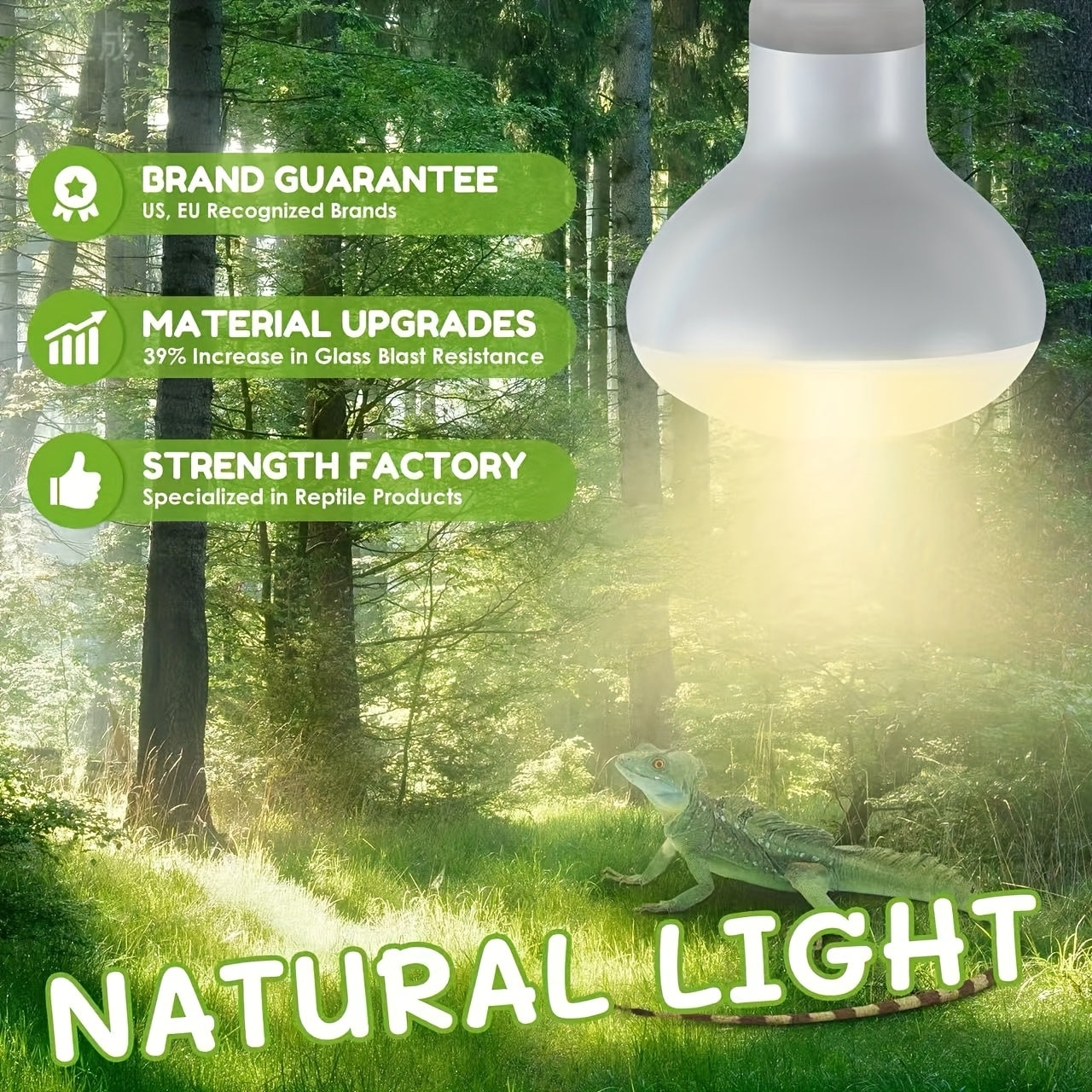 Simulated sunlight warm light bulb, suitable for reptiles, 100W basking lamp, suitable for bearded dragons, lizards, turtles, snakes and other amphibians, battery not included