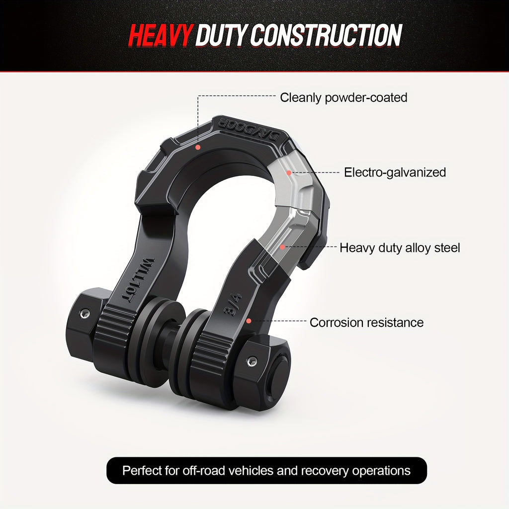 45,000 lb Break Strength Tow Hook, D-Ring Shackle, 3/4" Heavy-Duty Hook with 7/8" Screw Pin, for Off-Road Vehicle Recovery