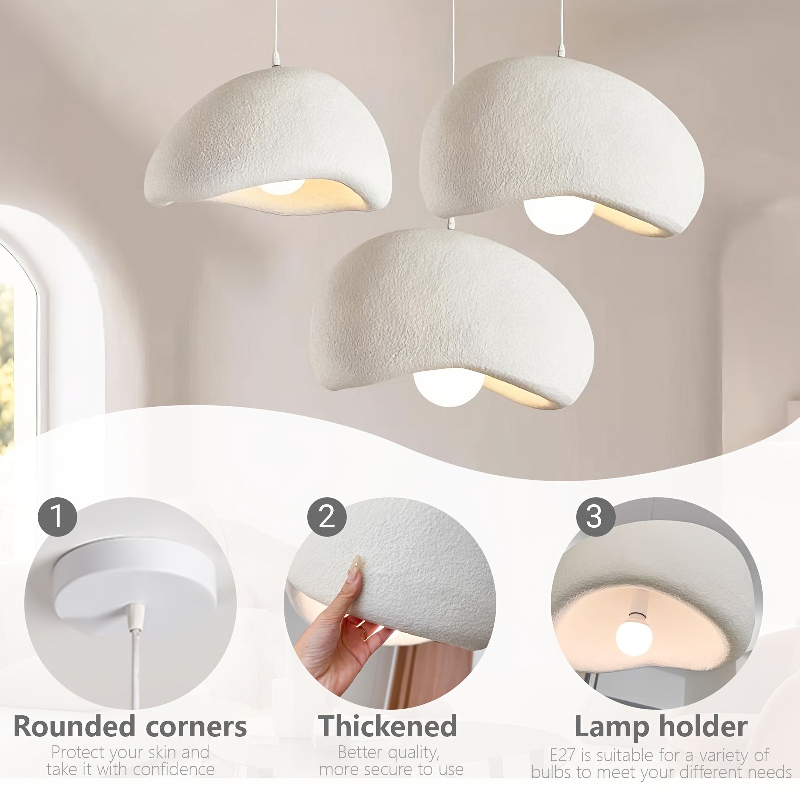 1pc mid-century modern white pendant light, E27 base - nest design, PVC lampshade, semi-flush mount installation, for bedroom, living room, kitchen and hallway - hardwired, 220V, no battery needed, kitchen lighting