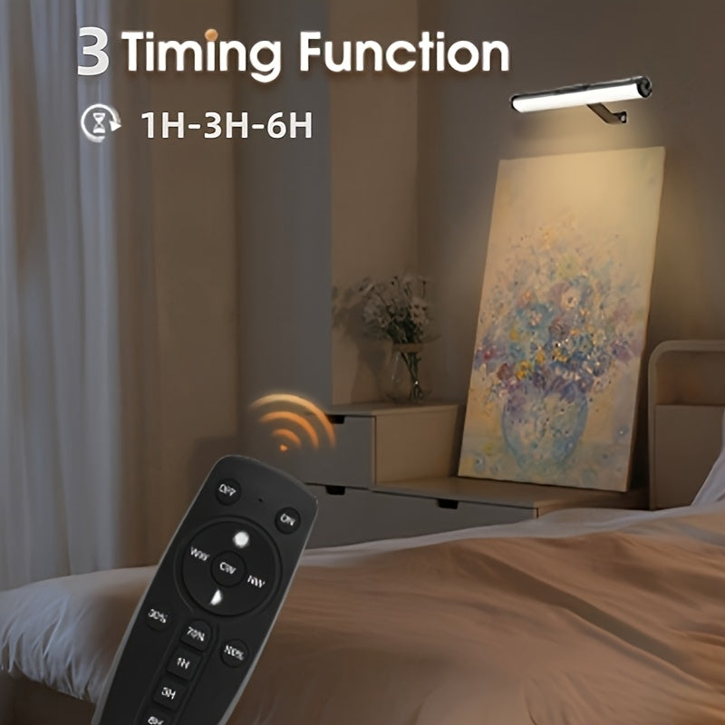 Battery-powered picture frame light, wireless magnetic wall light - 3-color dimmable, touch control and remote control function, timer, USB rechargeable, suitable for art display, bedroom reading night light or camping use (no wiring required)