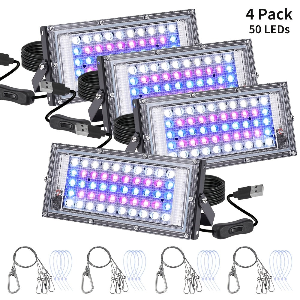 1-4 Pack 50/96/144 LED Full Spectrum Plant Grow Light, Ideal for Indoor Plant Seed Germination, Blooming and Fruiting, Equipped with 59 Inch Power Cord, USB Plug and Switch, Low Voltage 5V