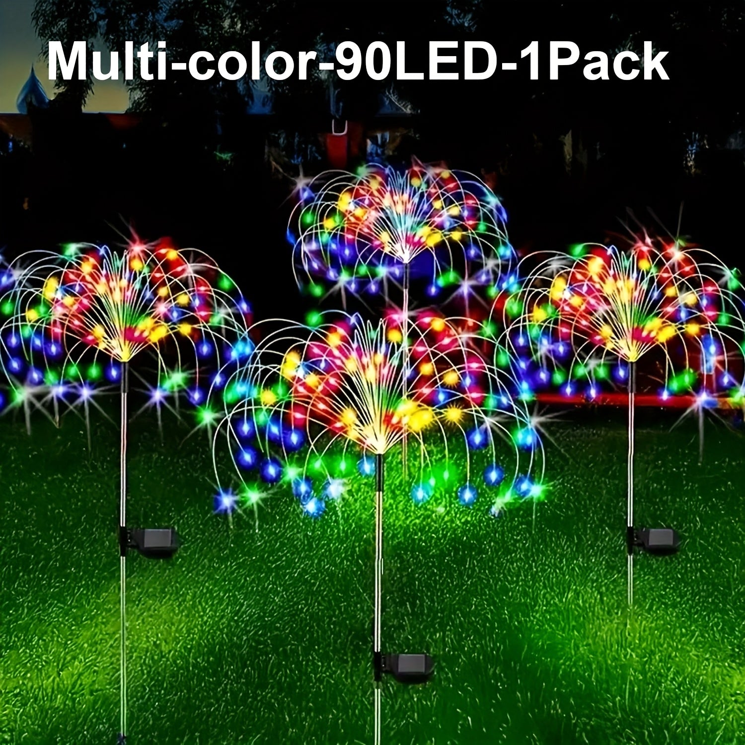 6包装-480LED，4包装320/240LED，1包装-90LED户外太阳能烟花灯，户外草坪灯，灯条，太阳能花园灯，IP44，8种模式，适用于庭院、露台、小路、露营景观、婚礼派对、复活节花园、情人节礼物