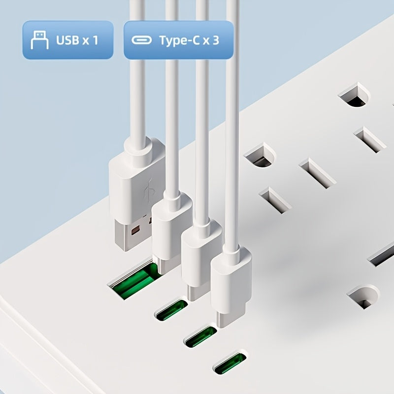 A 16-In-1 Power Adapter Featuring Multiple Functionalities, Including Overcurrent Protection, with 12 Outlets And 4 USB Ports (1A & 3C). It Has a Flexible Wire And Can Be Mounted on The Wall, Making It Ideal for Home, Office, Dormitory