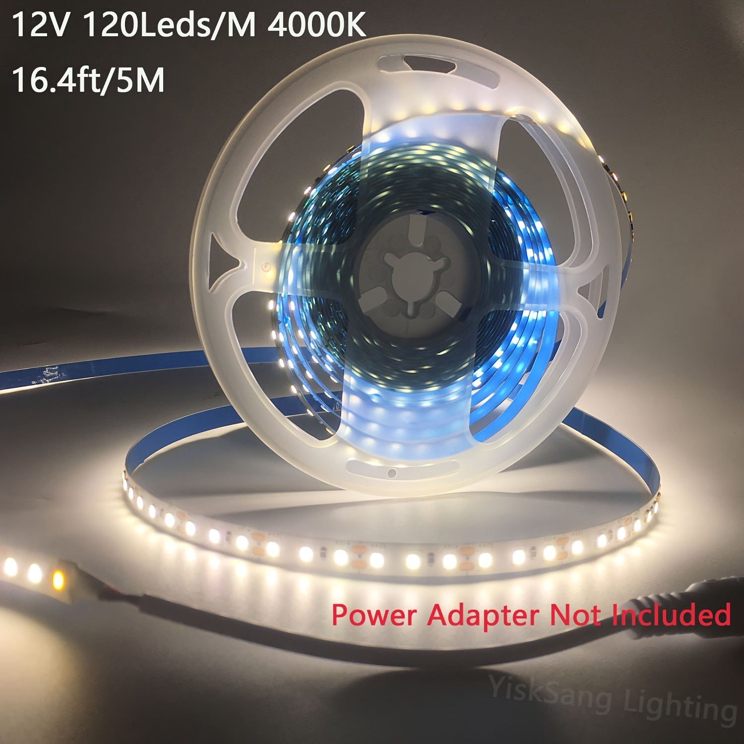 5M/16.4ft DC12V 600颗灯珠, 8mm宽 LED胶带灯自粘可裁剪高亮LED灯带，用于室内卧室客厅吊顶氛围灯带，生日圣诞派对装饰灯带, 家居厨房橱柜灯照明,舞台,商场,酒店,办公室柜下灯照明(无电源适配器)