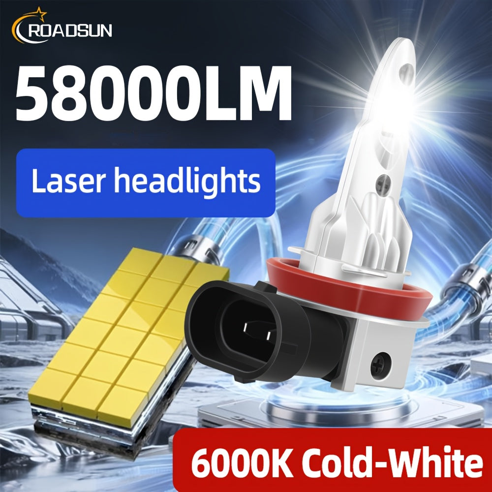 ROADSUN 2-Pack H1 H7 H11 9005/HB3 9006/HB4 High Power LED Car Headlight/Fog Light High/Low Beam Integrated Cool White 6000K 1:1 Direct Plug-in LED Headlight