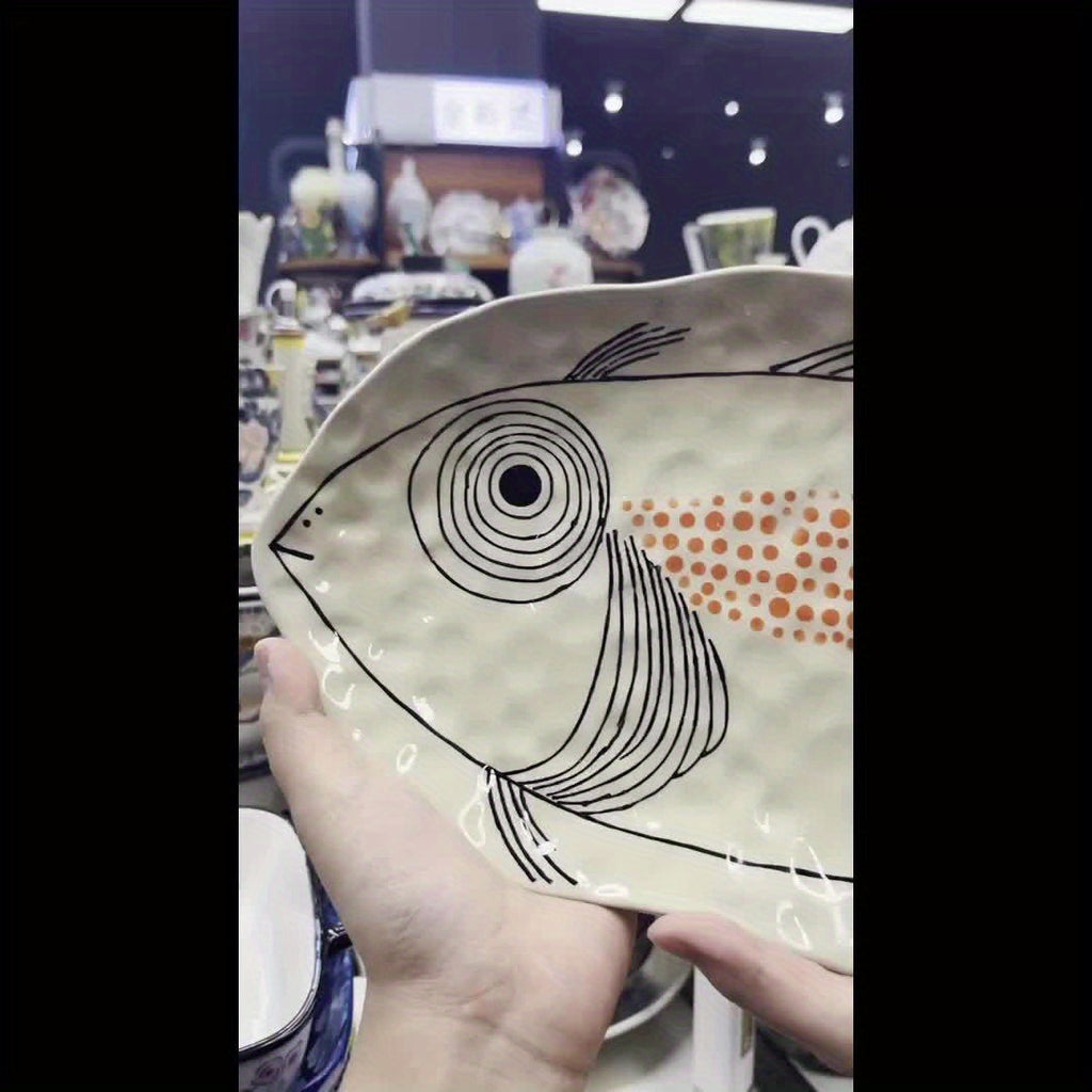 Elegant Hand-Painted Ceramic Fish Plate - Large Oval, Animal Theme, Perfect for Steamed Fish & Table Décor