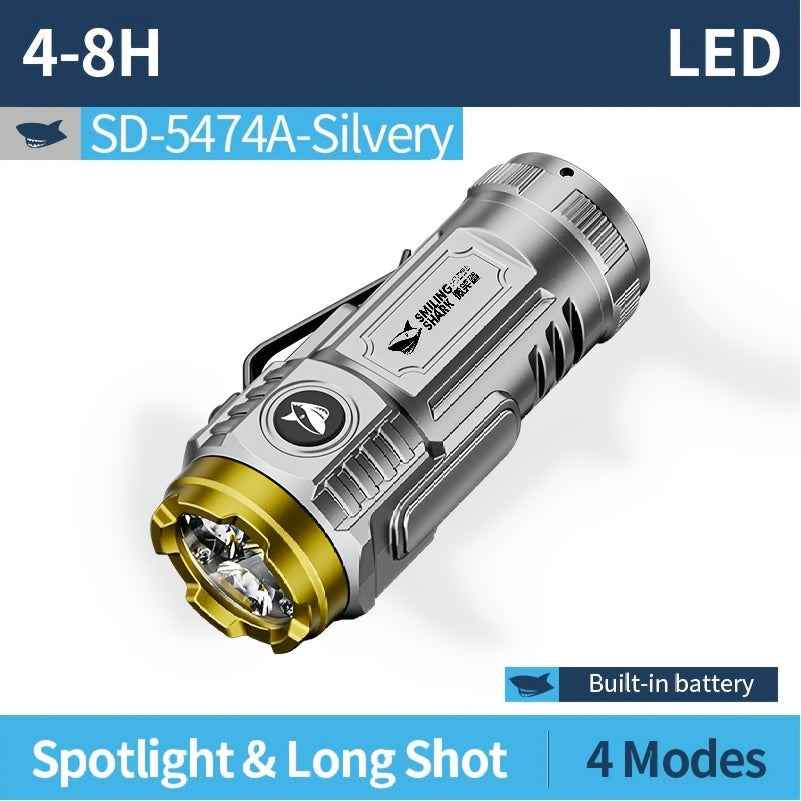 1pc Smiling Shark New Mini Portable LED Flashlight, Clip-On Work Light, Type-C Rechargeable Pocket Spotlight, Handheld Mini Lamp for Daily Commute Repair Camping Emergency Outdoor Activities