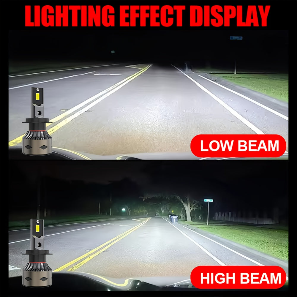 2 LED Car Headlights, 6500K White Light, High/Low Beam Dual Mode, 600% Brightness Increase, CSP Chip, Aluminum Housing, 12-24V Voltage, Battery-Free Installation, Compatible with H4 H1 H7 H11 9005 9006 9012 HB3 HB4