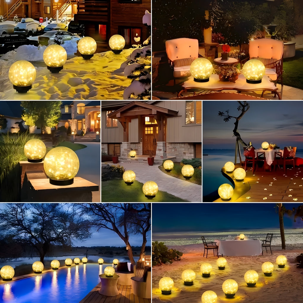 Garden Solar Light, Cracked Glass Globe LED Outdoor Decorative Light, IP44 Waterproof, Perfect for Patio, Lawn and Courtyard, Smart Light Sensor