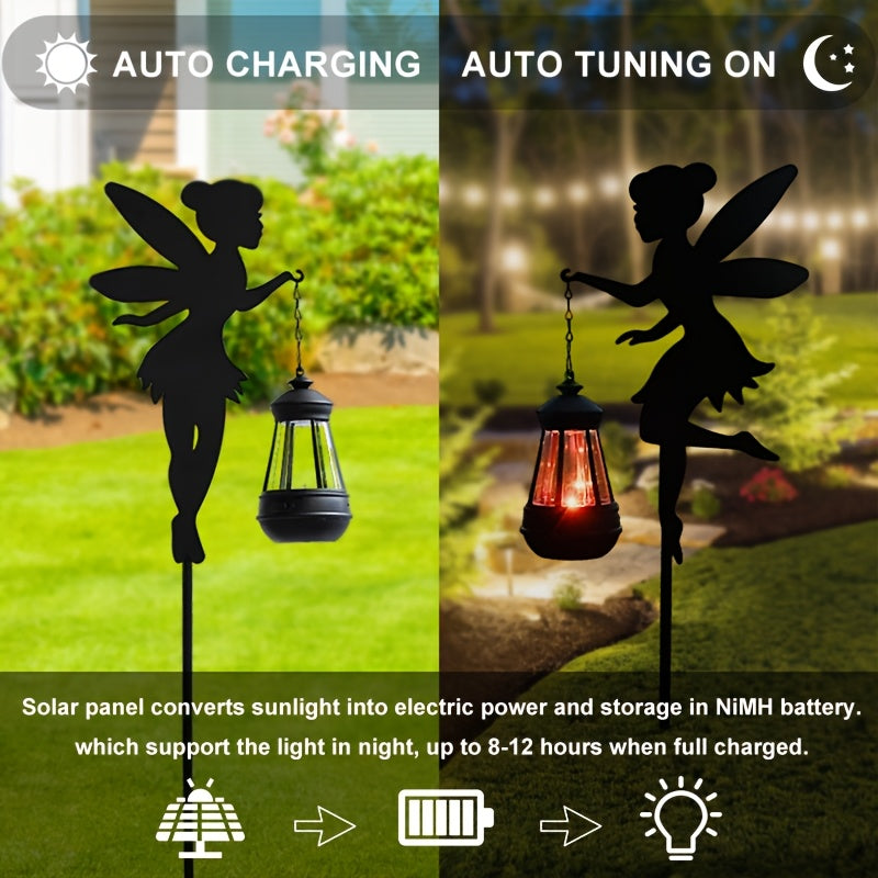 2-Piece Solar Fairy Shadow Light - Perfect Floor-Standing Decoration for Garden, Colorful Garden Ornament, IP44 Splash-Proof Solar Charging, Suitable for Outdoor Spaces, Camping Decoration, Valentine's Day Gift (Colorful Light / Warm Light)