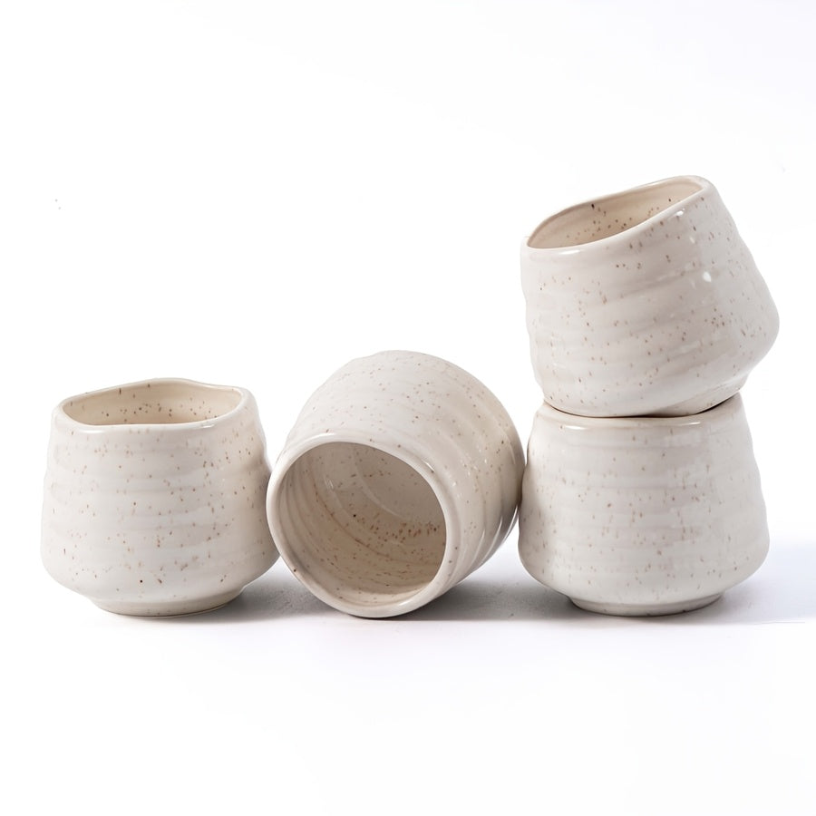 4pcs 130ml/5.4oz Japanese Retro Style Ceramic Tea Cup, Sake Cup Small Tea Cup, Espresso Cup, Handleless Porcelain Coffee Cup, Chinese Kung Fu Tea Cup Zen Style, Ideal for Home Tableware, Best Gift for Friends and Family