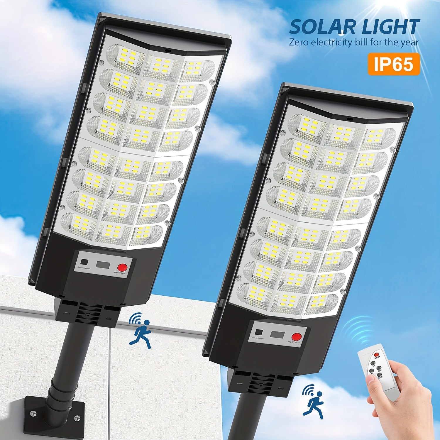 Powerful LED Solar Outdoor Courtyard Street Light, Wide Angle Outdoor Lighting, Super Bright Solar Motion Sensor Street Light, with PIR Motion Sensor and Auto On/Off Switch – Perfect for Street Lighting, Garden, Garage, Backyard, Doorway