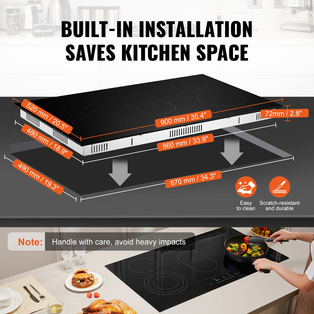 VEVOR Built-In Electric Radiant Ceramic Cooktop, 5 Burners, 35.4 x 20.5 Inches