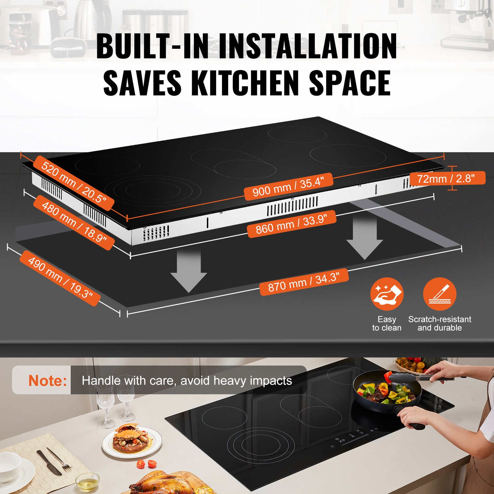VEVOR Built-In Electric Radiant Ceramic Cooktop, 5 Burners, 35.4 x 20.5 Inches