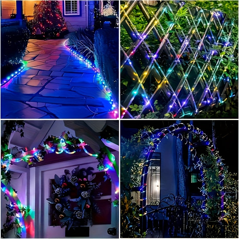 Solar LED tube light, 8 modes optional - 50/100/200/300 LED beads, new spring design, compatible with flexible wiring, specially designed for garden, wedding, Christmas decoration, supports solar charging