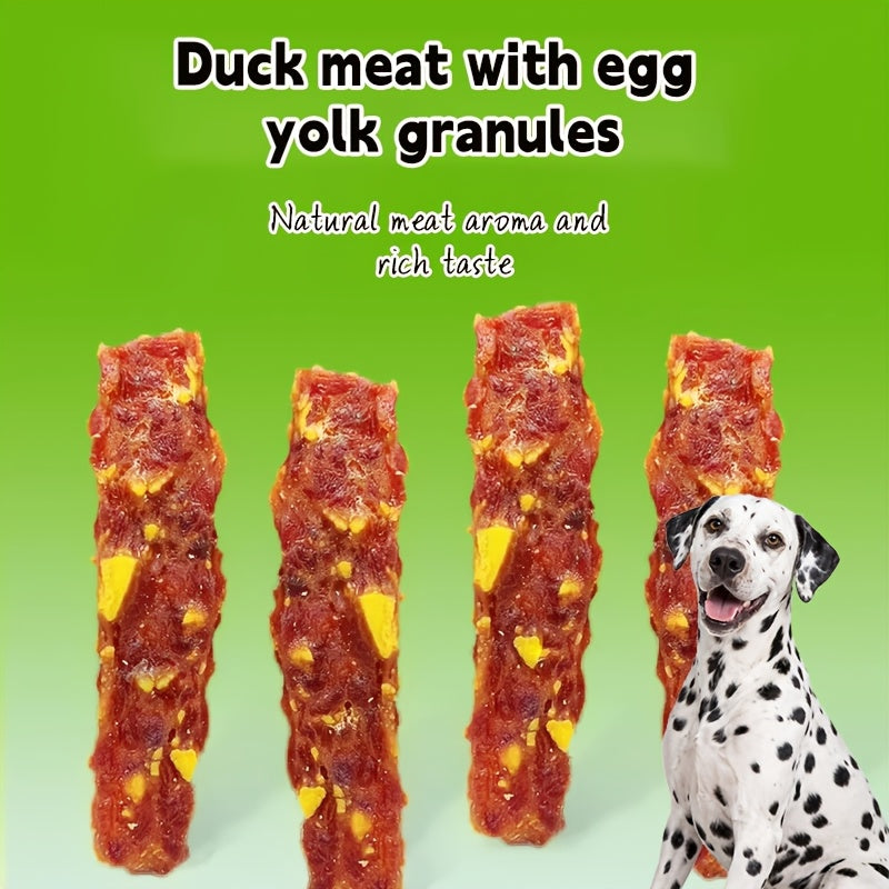 天然鴨肉蛋黃肉乾狗零食 適合所有犬種 - 低溫風乾肉質零食含蛋黃碎粒，耐嚼硬質肉乾適用於訓練獎勵、幼犬磨牙及日常咀嚼，天然鴨肉風味