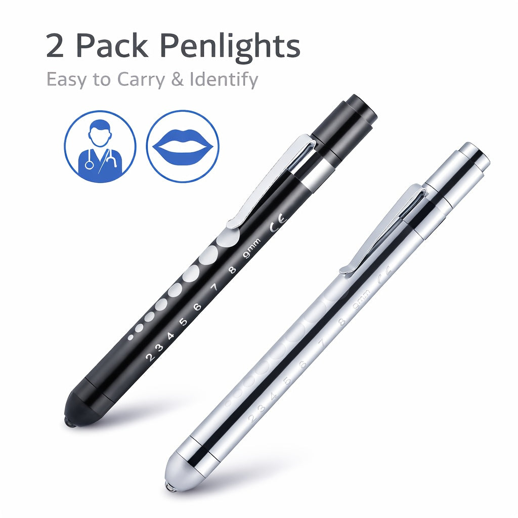 2/3-Piece Medical LED Penlight Set, Aluminum Alloy Nurse Examination Light with Pupil Gauge & Scale, Easy to Distinguish by Different Colors, Pocket Clip with One-Button Switch, Ideal for Nurses / Doctors / Medical Students