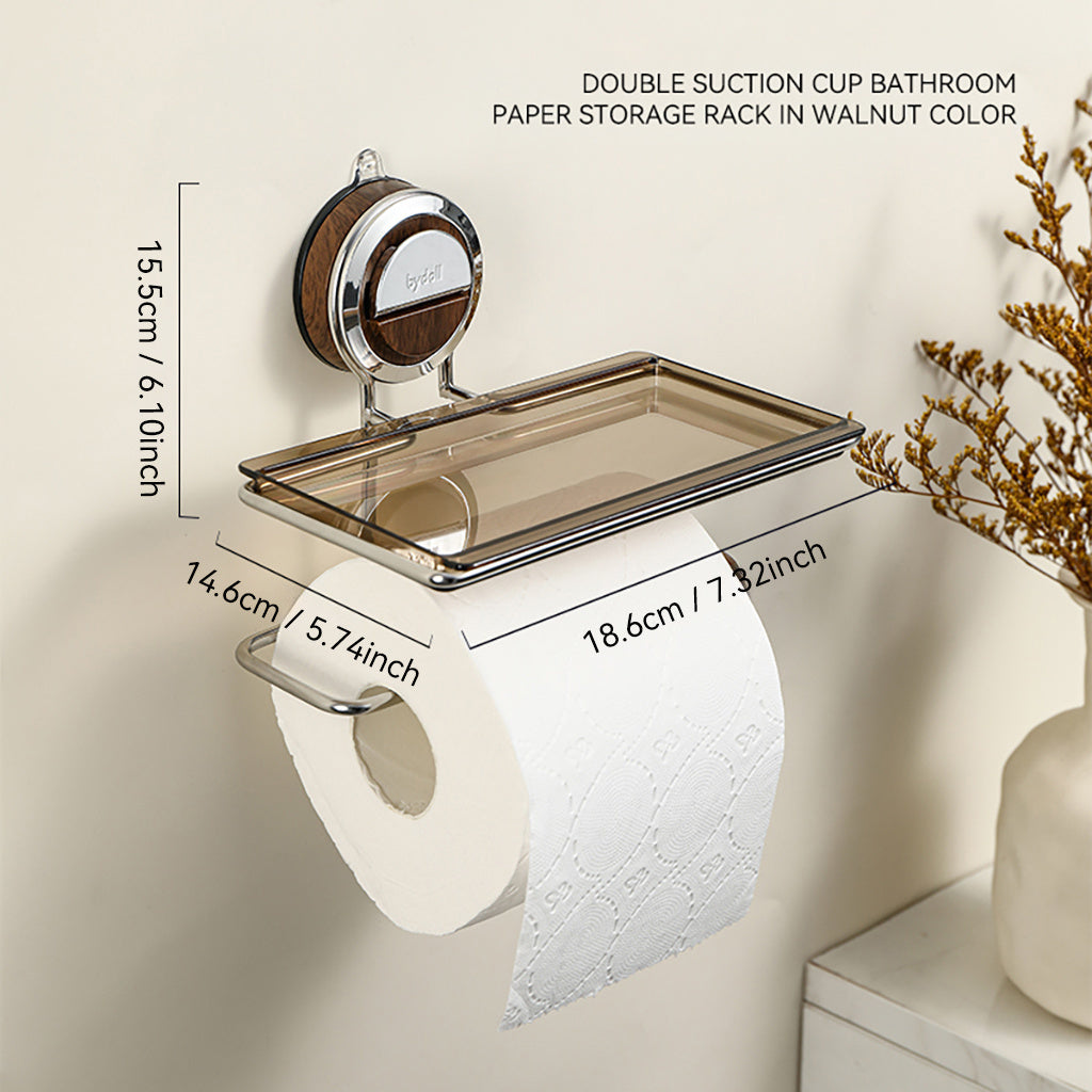 No-Drill Suction Cup Toilet Paper Holder - Wall Mount Tissue Roll Rack, Light Luxury Household Bathroom Storage Shelf