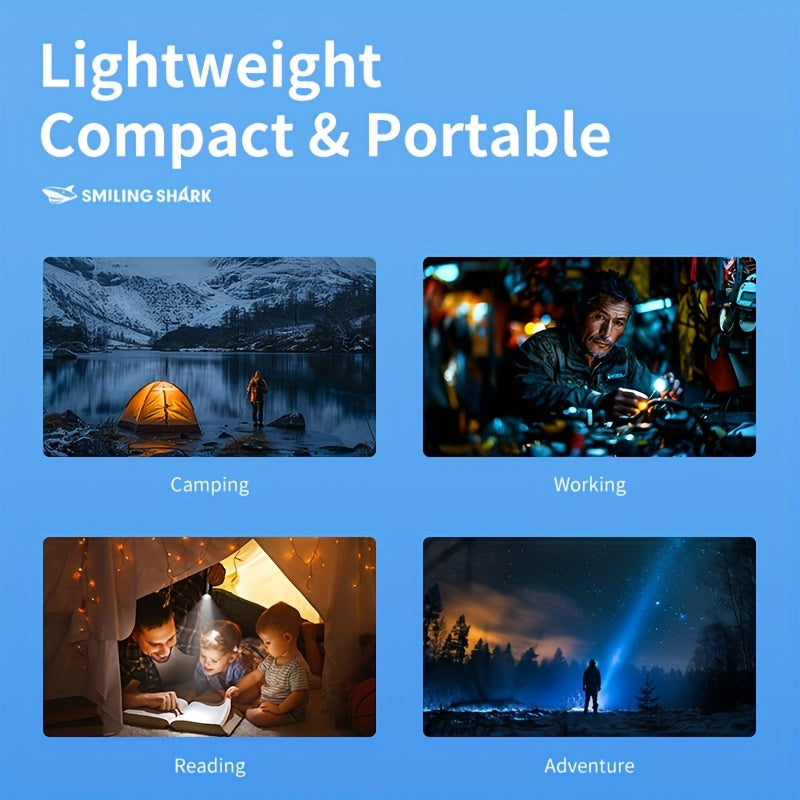 2-Pack Smiling Shark High Lumen LED Flashlights, Rechargeable Handheld Work Light, Super Bright Torch with Portable Clip Spotlight, 3 Lighting Modes, Type-C Fast Charge, for Camping Hiking Emergency SD7115