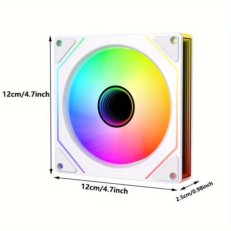12cm Silent PC Case Fan, ARGB 5V 3Pin Mirror Style Cooling Fan, Air & Water Cooling Chassis Ventilation Fan