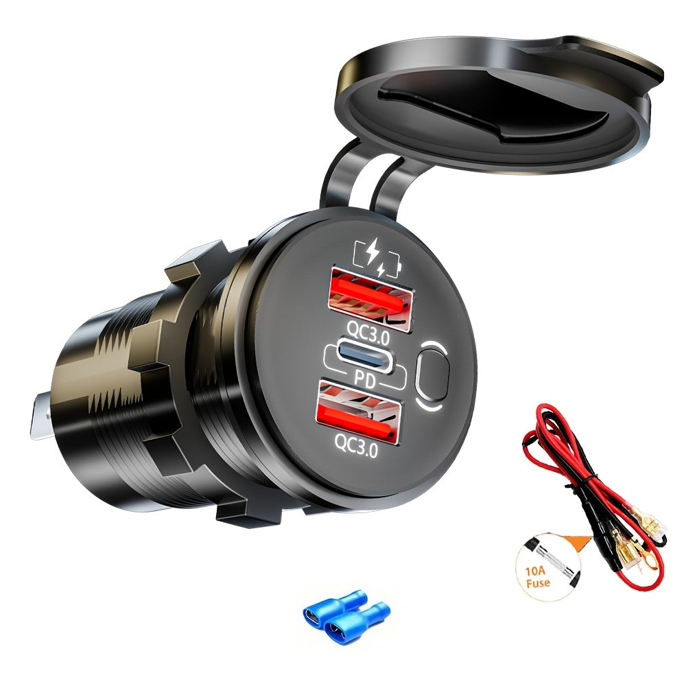 Versatile Car Charger - Features a Switch, Compatible with 12V/24V for Vehicles, Boats, Motorcycles, And Rvs - Portable, Includes Installation Tools|Stylish Design|Includes Voltmeter, Socket for Boat Charging, No Battery Included