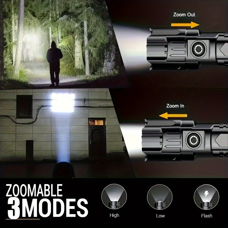 Two Ultra-Bright Flashlights, High Lumen Tactical Flashlight with 3 Modes, Zoomable, Portable Camping Flashlight for Outdoor Hiking & Home Emergency, Built-in Lithium Battery