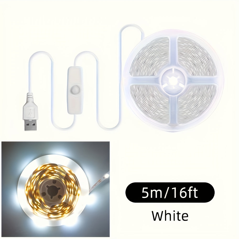 50英尺/32英尺/16英尺USB LED灯条，5V 2835白色/暖白色LED灯，带有按钮，灵活的USB灯，可粘贴，可切割，用于电视背景照明，家居装饰灯，用于电视背光，卧室，橱柜，厨房，DIY照明