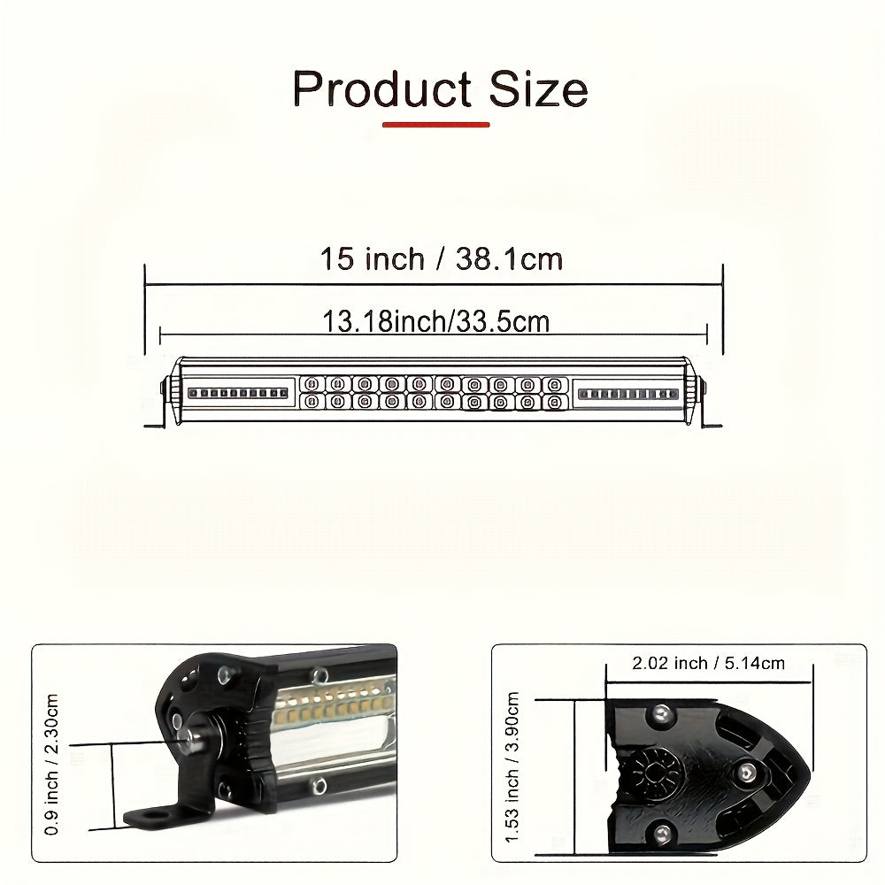 12D超薄双排15英寸黄/白光 LED 灯条-适用于越野、ATV、卡车、SUV、UTV 拖拉机和船舶LED灯，12-24V越野灯条,卡车配件