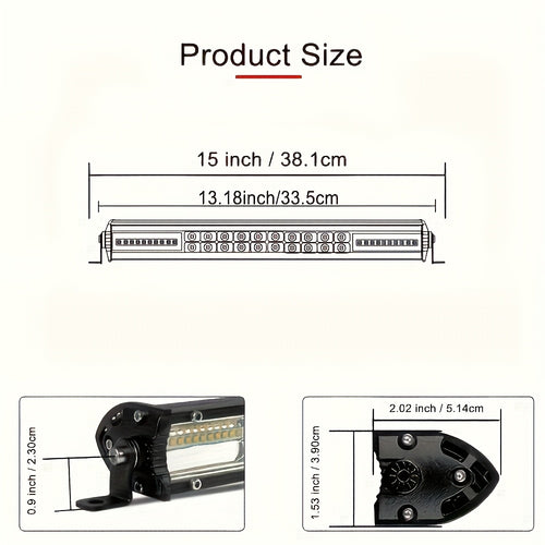 12D超薄双排15英寸黄/白光 LED 灯条-适用于越野、ATV、卡车、SUV、UTV 拖拉机和船舶LED灯，12-24V越野灯条,卡车配件