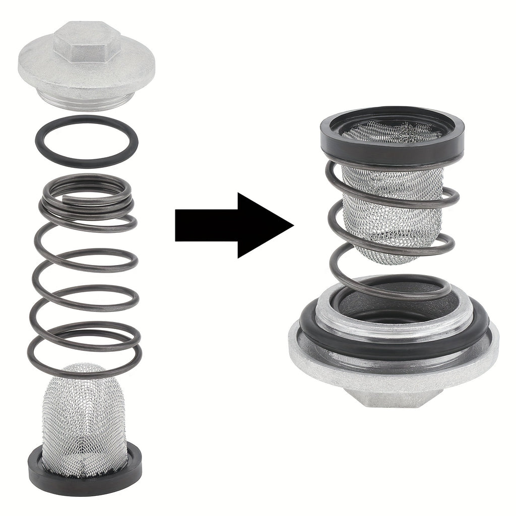 GY6 50cc 125cc 150cc Oil Drain Plug for QMB139 157QMJ Engine / Scooter – Complete Set with O-Ring, Spring, Oil Filter & Aluminum Oil Pan Screw Kit